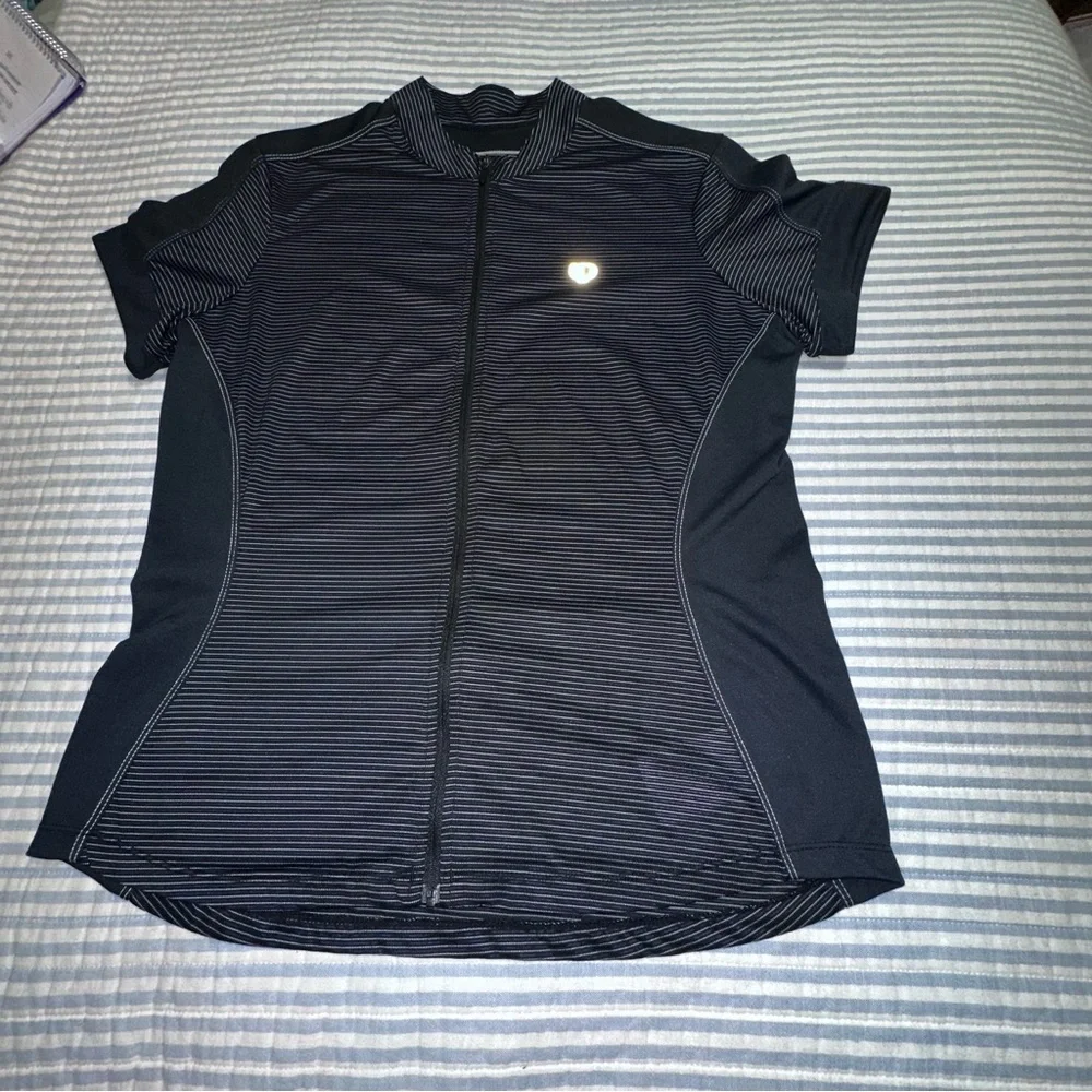 Pearl Izumi Women's Cycling Jersey Black Striped Short Sleeve Full Zip XL - Picture 1 of 7